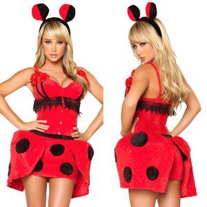 NWT ROMA 4pc SEXY LADYBUG Halloween Waist Cincher Bra Corset Skirt Costume